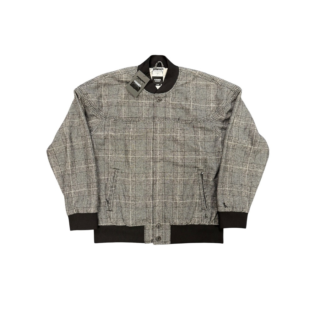 Former VT Check Bomber Jacket Mens Large Grey New Wool Blend FJK-22402